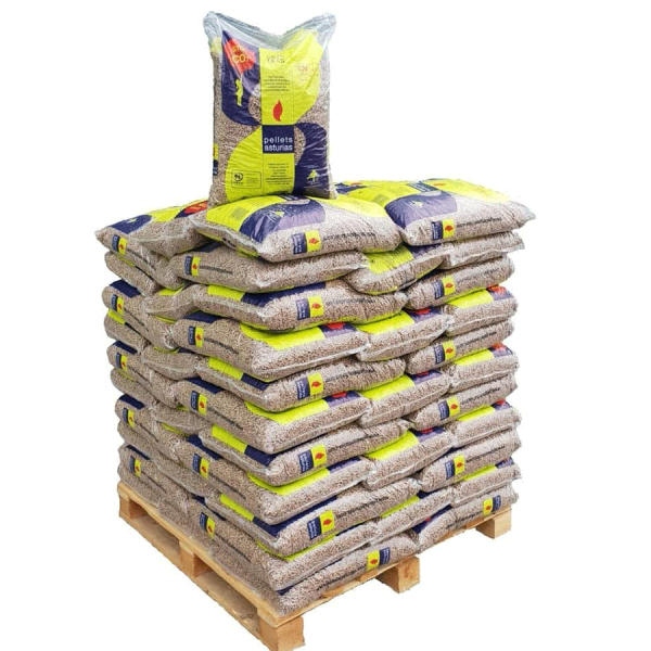 Pellets Asturias 2 Paletten 2160 kg – 144 Säcke je 15 kg, 5,0 kWh/kg