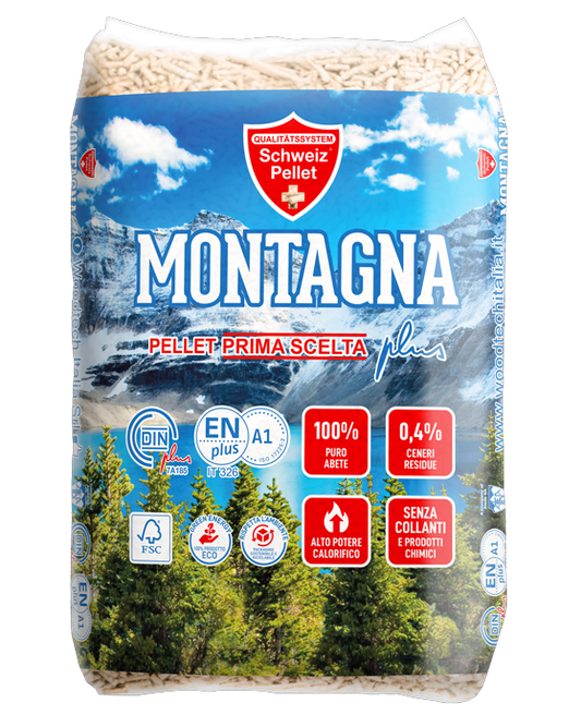 Pellet Montagna Super Premium Holzpellets 6 mm – 1080 kg, 72 Säcke 15 kg